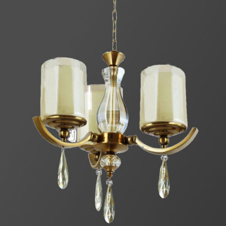 لوستر سه شعله طلایی با کریستال