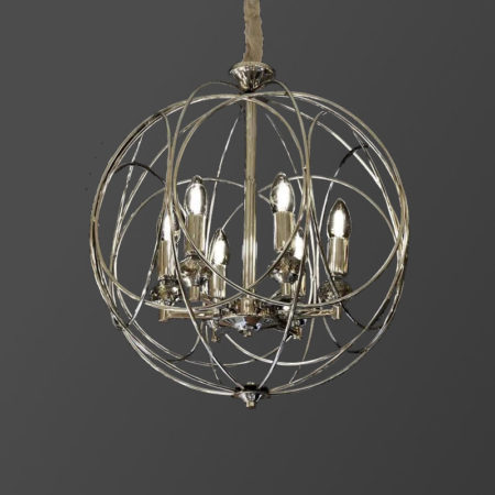 لوستر 6 شعله کروی نقره‌ای