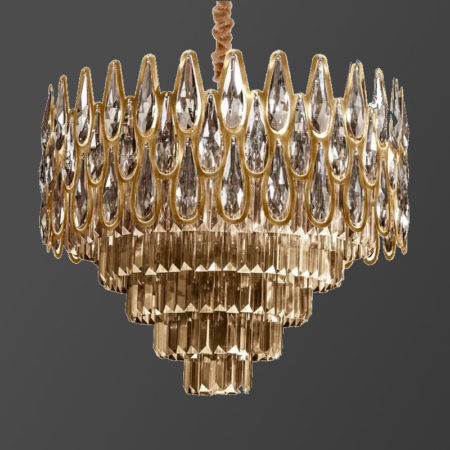 لوستر برنزی آینه‌ای با کریستال