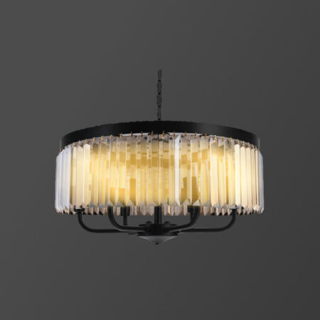 لوستر کریستالی برنزی با چراغ روشن